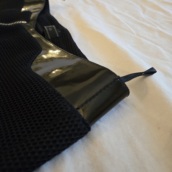 Prada | Black Textured Straight-Leg Pants with Patent Trim | Size 40 - Picture 7 of 8